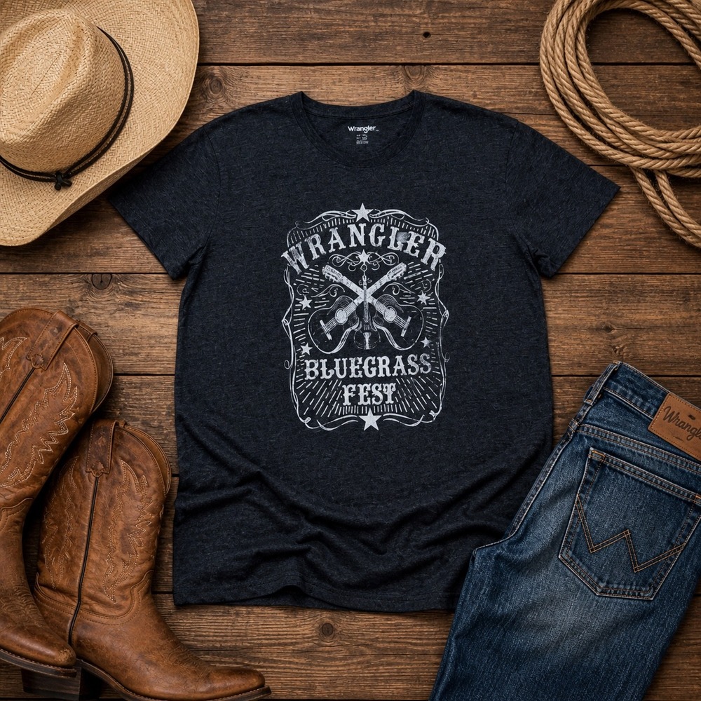 Wrangler T-Shirt Women M Charcoal Bluegrass Fest Graphic Tee Short Sleeve NWOT